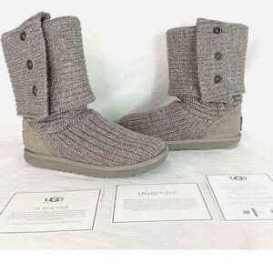 UGG Australia Boots Womens Size 6 Classic Cardy Gray 5819 Sweater Knit Fold Over